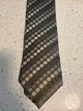 Van Heusen Olive Green Tie with Gray and Purple Dot Pattern